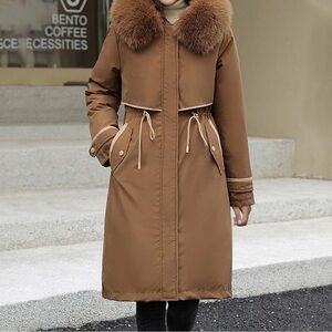 Elegant Brown Fur Collar Women's Coat